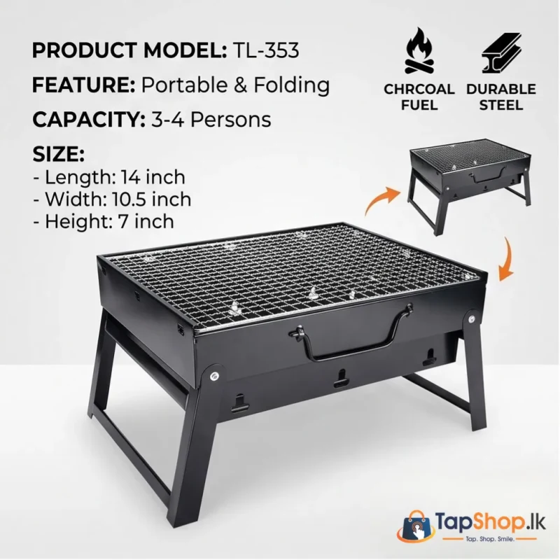 TL-353 Portable Folding Charcoal BBQ Grill for 3-4 Person